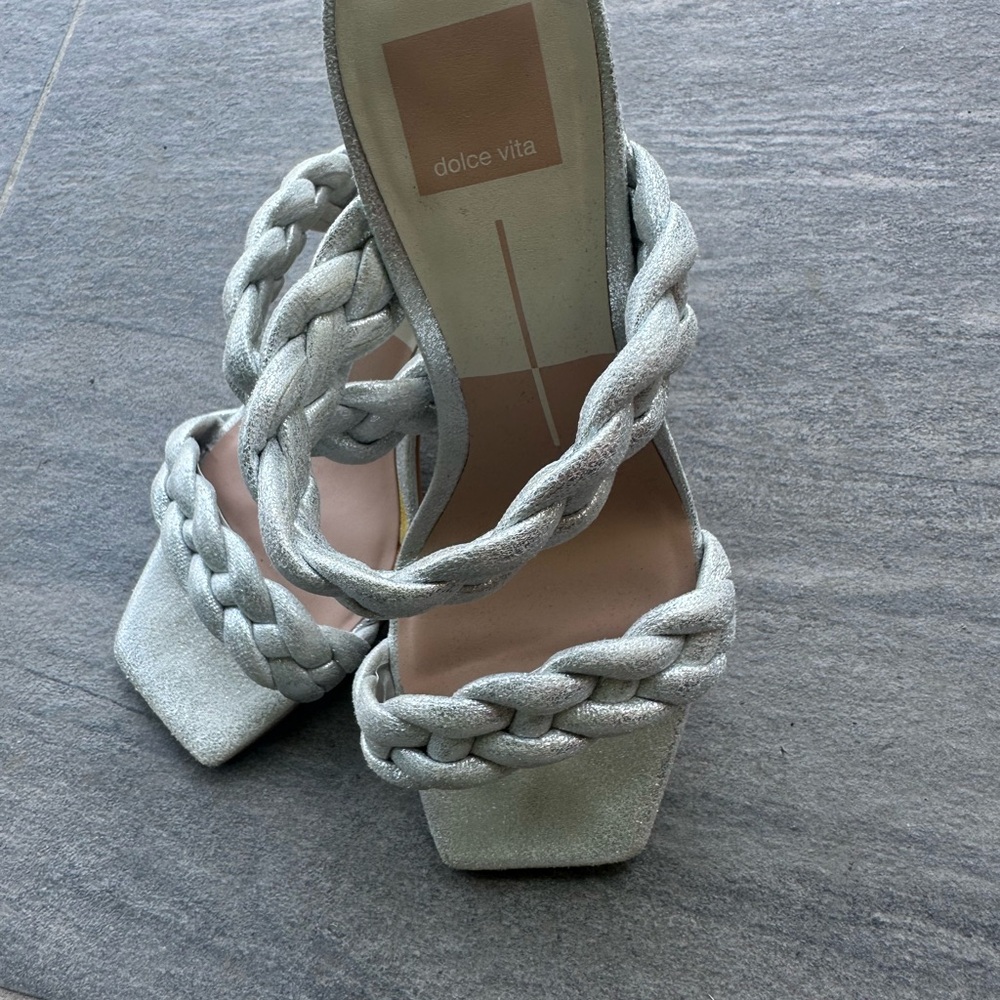 Dolce Vita Metallic Silver Braided Heels